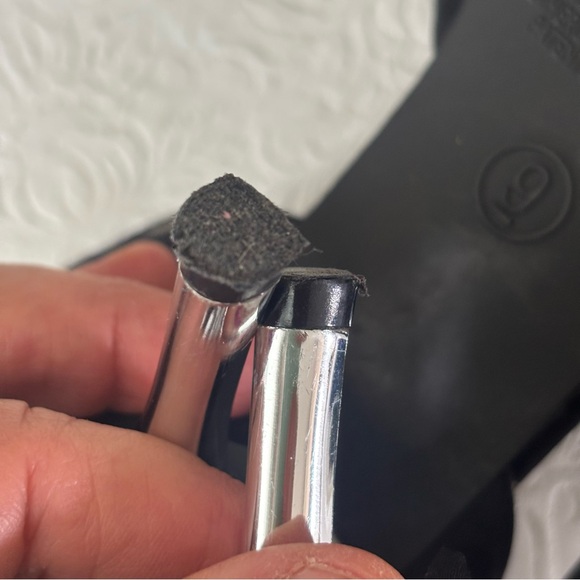 Fioni Elegant Black Satin Heels with Bow Accent/Silver Heels, Size 9 - Picture 14 of 14